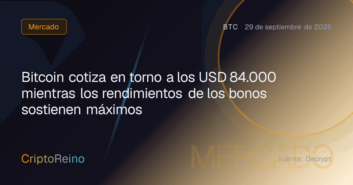 Bitcoin cotiza en torno a los USD 84.000 mientras los rendimientos de los bonos sostienen máximos