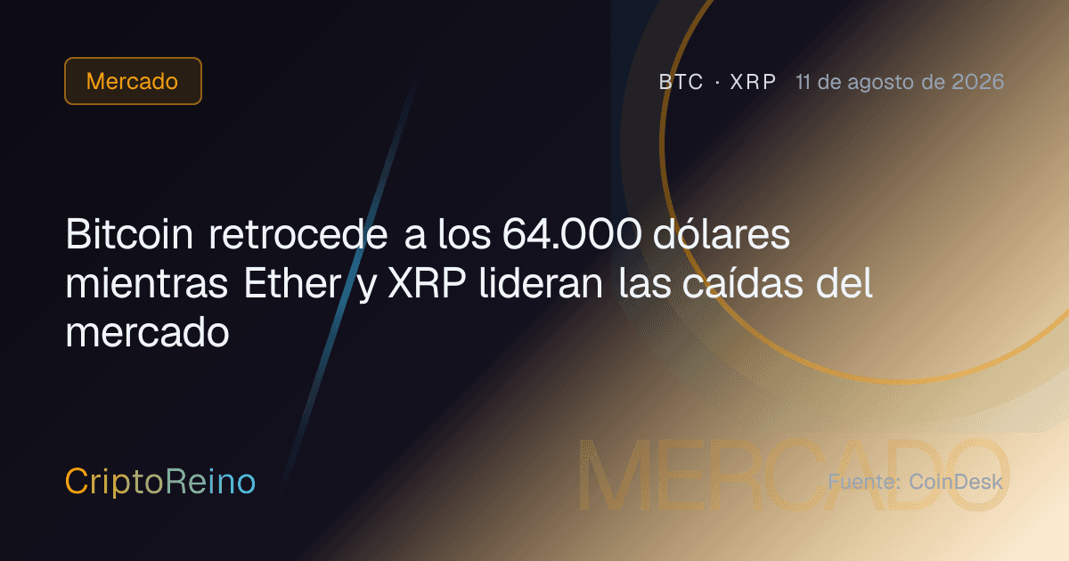 Bitcoin retrocede a los 64.000 dólares mientras Ether y XRP lideran las caídas del mercado