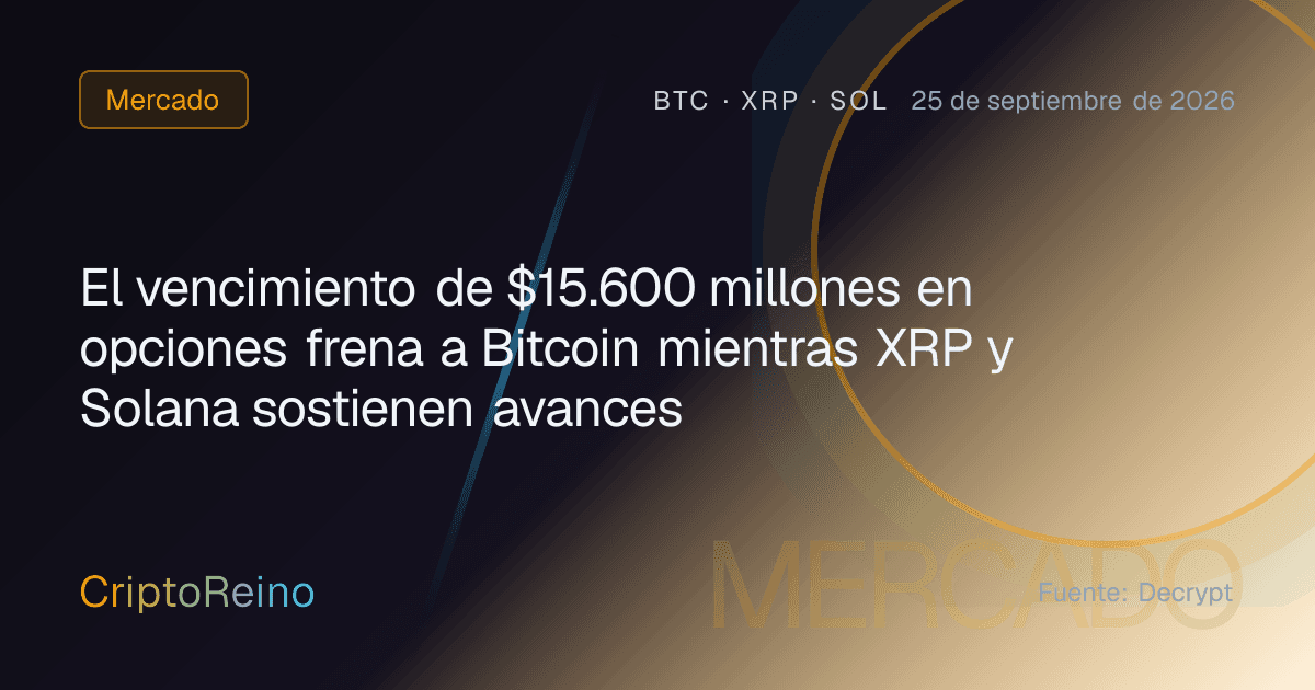 El vencimiento de $15.600 millones en opciones frena a Bitcoin mientras XRP y Solana sostienen avances