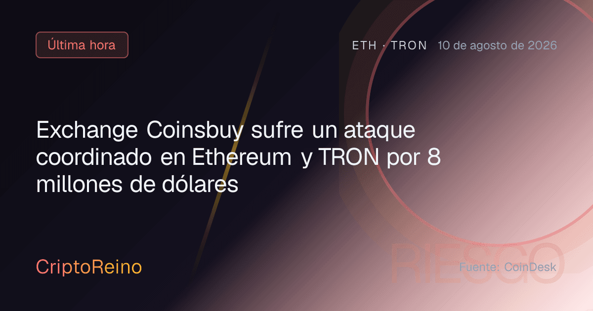Exchange Coinsbuy sufre un ataque coordinado en Ethereum y TRON por 8 millones de dólares