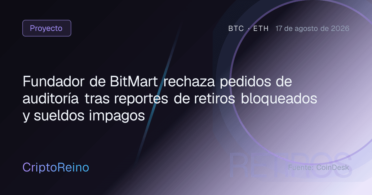 Fundador de BitMart rechaza pedidos de auditoría tras reportes de retiros bloqueados y sueldos impagos