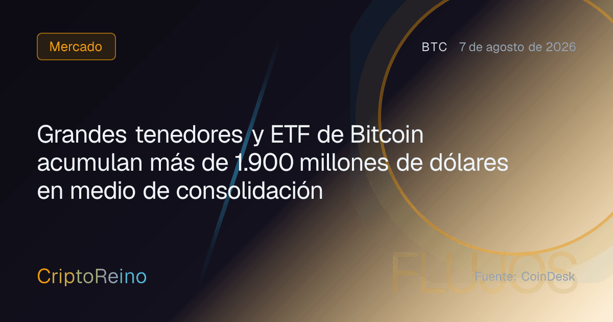 Grandes tenedores y ETF de Bitcoin acumulan más de 1.900 millones de dólares en medio de consolidación