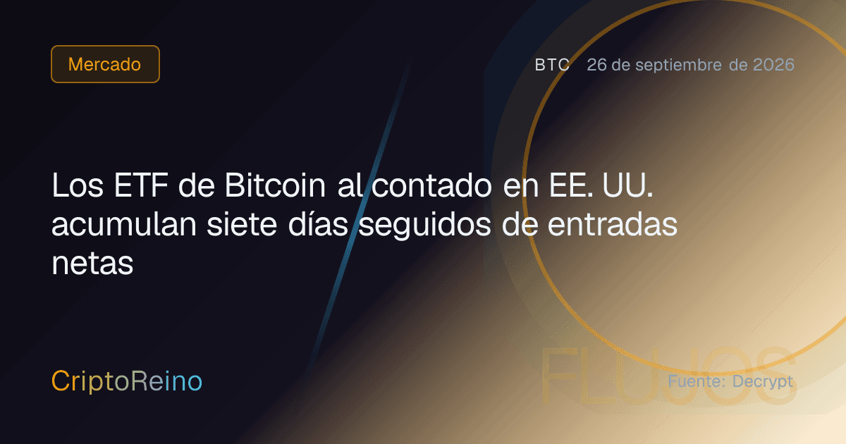 Los ETF de Bitcoin al contado en EE. UU. acumulan siete días seguidos de entradas netas