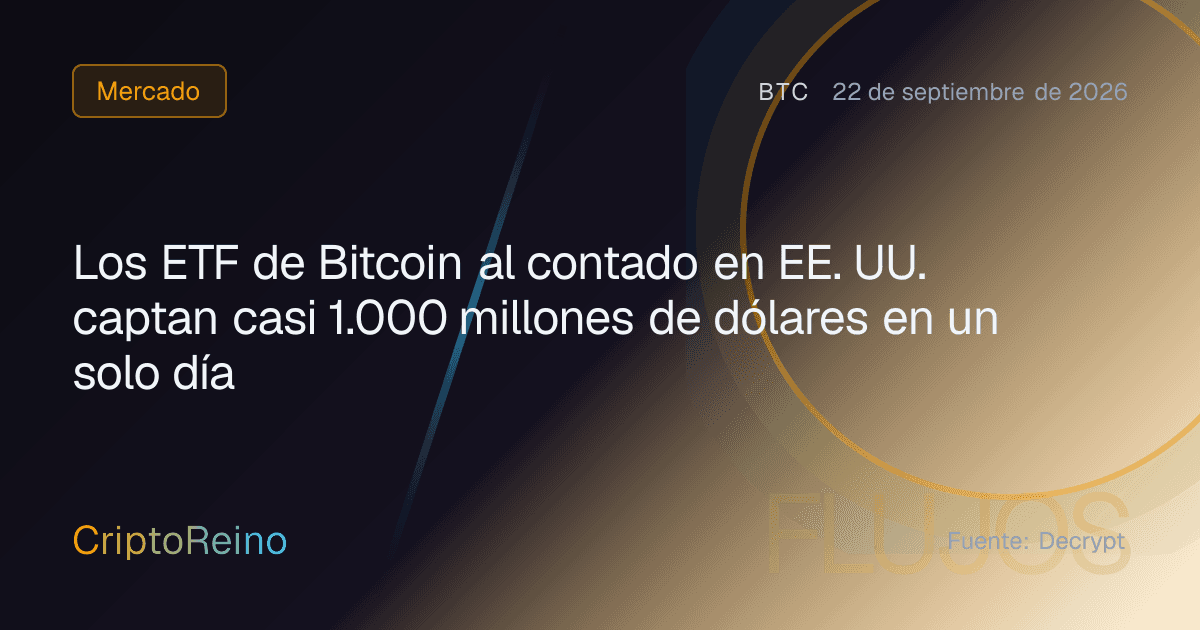 Los ETF de Bitcoin al contado en EE. UU. captan casi 1.000 millones de dólares en un solo día