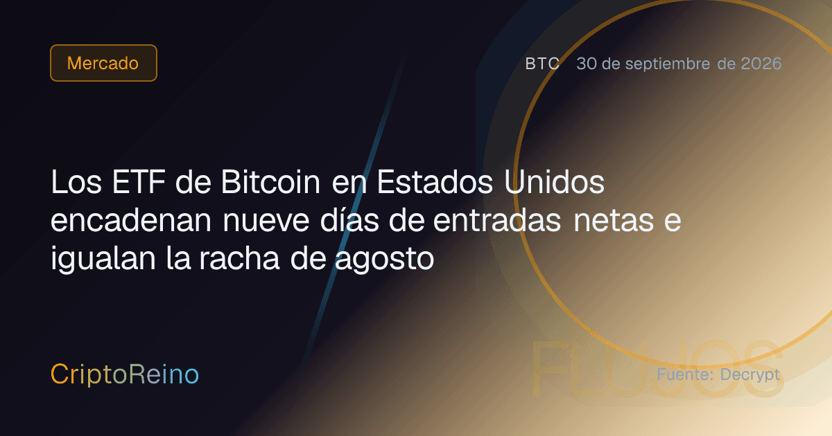 Los ETF de Bitcoin en Estados Unidos encadenan nueve días de entradas netas e igualan la racha de agosto