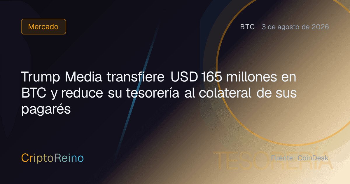 Trump Media transfiere USD 165 millones en BTC y reduce su tesorería al colateral de sus pagarés